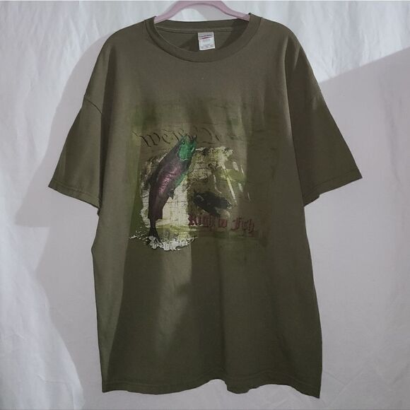 Tennessee River Right To Fish Olive Green T-shirt 100% Cotton Size XL - Picture 1 of 8